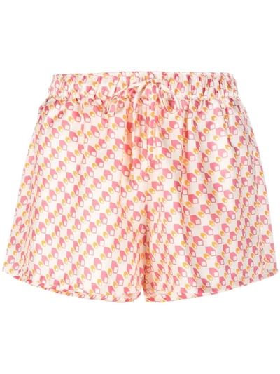 Shop Ciao Lucia Geometric-print Silk Shorts In Neutrals