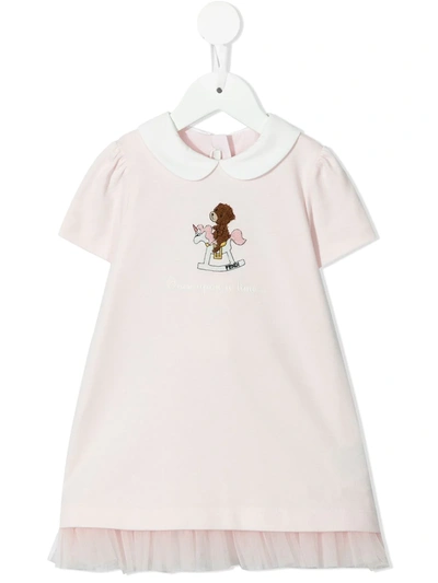 Shop Fendi Logo Patch Short-sleeve Dress In Pink