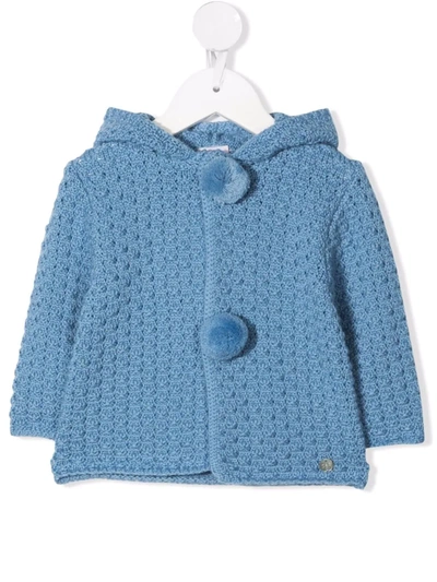 Shop Paz Rodriguez Crochet Hooded Cardigan In Blue