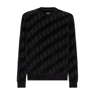 Shop Fendi Velvet Sweatshirt In Noir