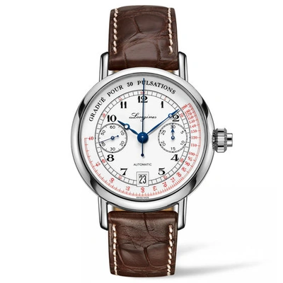Shop Longines Heritage Mens Chronograph Automatic Watch L2.801.4.23.2 In Blue,brown,silver Tone,white