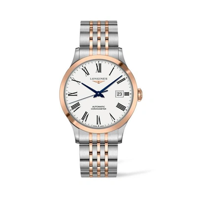 Shop Longines Record Automatic Mens Watch L2.821.5.11.7 In Blue / Gold / Rose / Rose Gold / White
