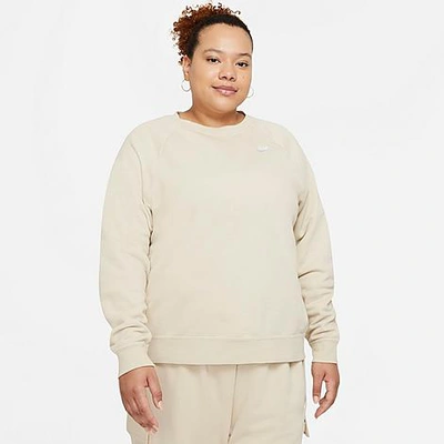 Shop Nike Women's Sportswear Essential Fleece Crewneck Sweatshirt (plus Size) In Rattan/white