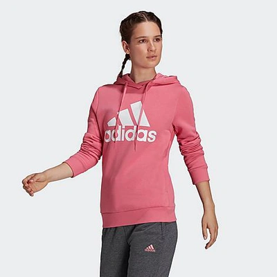 Shop Adidas Originals Adidas Women's Loungewear Essentials Logo Fleece Hoodie In Rose Tone/white