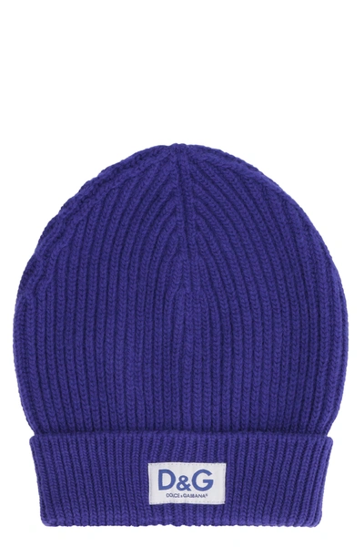 Shop Dolce & Gabbana Ribbed Knit Beanie In Blue