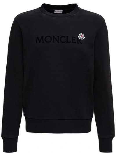 Shop Moncler Black Cotton Sweatshirt With Logo Patch