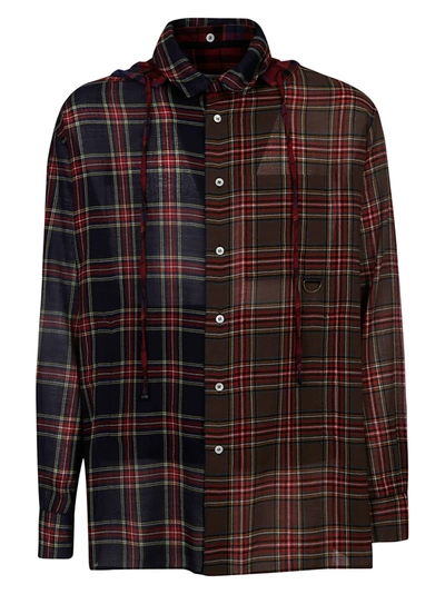 Shop Loewe Check Hooded Shirt In Multicolor