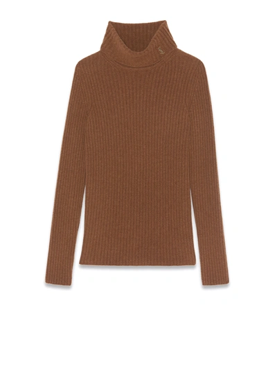Shop Saint Laurent Sweater In Wool Blend Cashmere In Camel