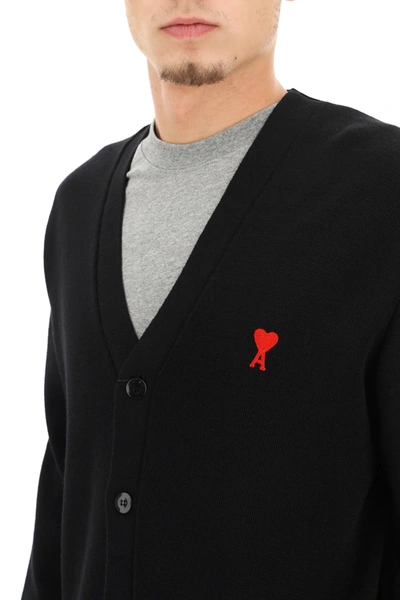 Shop Ami Alexandre Mattiussi Ami De Coeur Embroidered Cardigan In Black,red