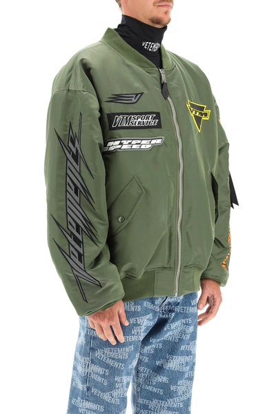 Shop Vetements Racing Logo Reversible Bomber Jacket In Khaki