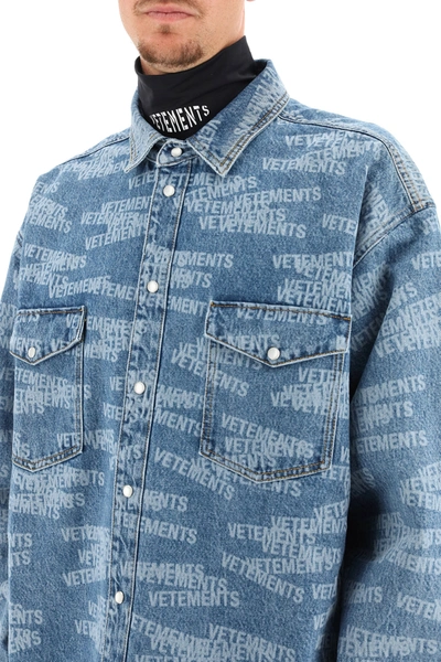 Shop Vetements Oversized Denim Shirt With Logo In Blue,light Blue