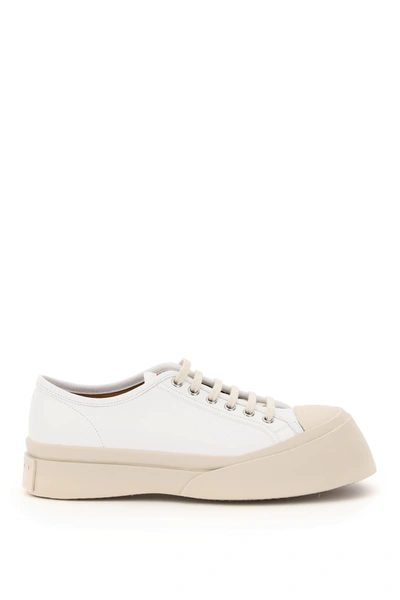 Shop Marni Pablo Leather Sneakers In White,beige