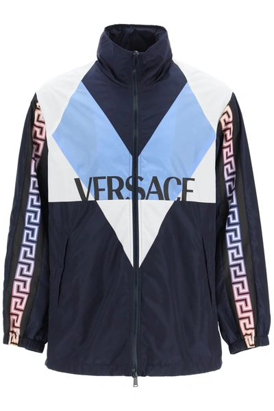 Shop Versace Sweatshirt With Greek Motif Print In Blue,light Blue