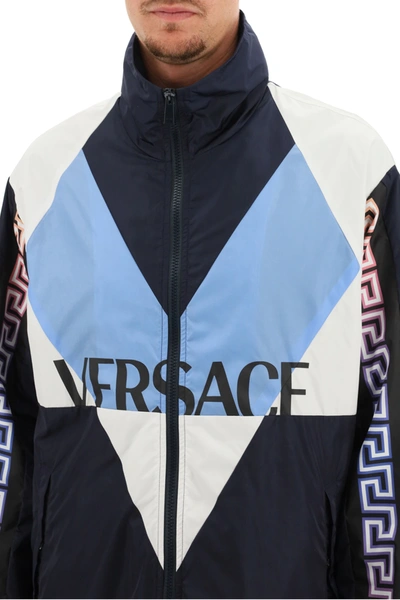 Shop Versace Sweatshirt With Greek Motif Print In Blue,light Blue