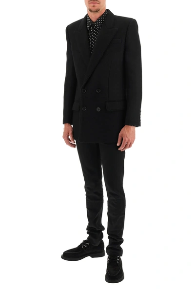Shop Saint Laurent Double Breasted Wool And Mohair Coat In Black