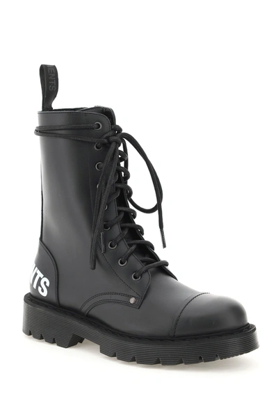 Shop Vetements Logo Military Boots In Black