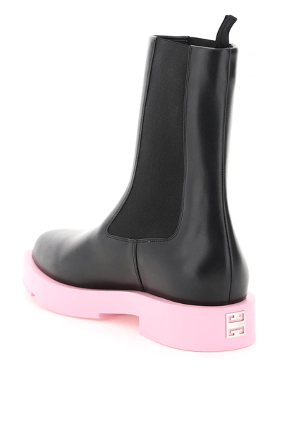 Givenchy Squared Flat Leather Chelsea Ankle Boots In Pink,black
