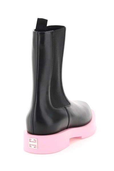 Givenchy Squared Flat Leather Chelsea Ankle Boots In Pink,black