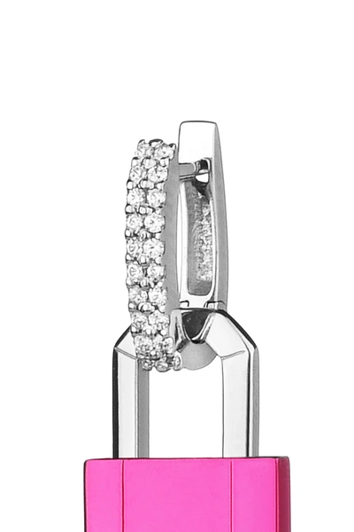 Shop Eéra Lock Single Earring In 18k Gold And Diamond In Fuchsia,silver