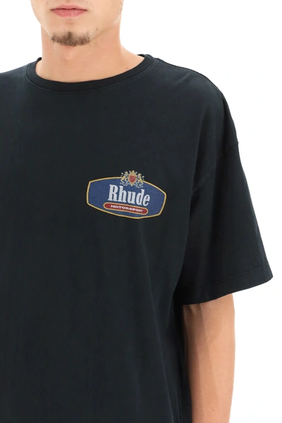Shop Rhude Racing Crest T-shirt In Black,blue,red