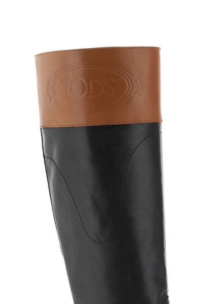 Shop Tod's Bicolor Leather Boots In Black,brown