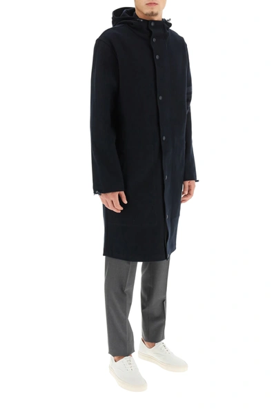 Shop Thom Browne 4-bar Long Parka In Technical Twill In Blue