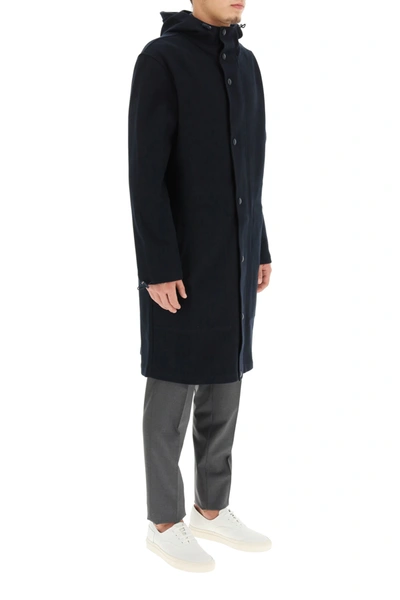 Shop Thom Browne 4-bar Long Parka In Technical Twill In Blue