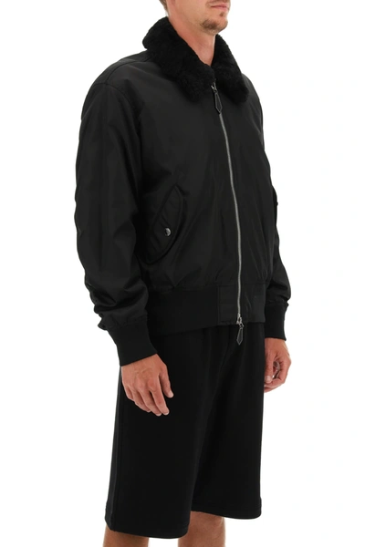 Shop Burberry Glenfiel Bomber Jacket With Logo And Shearling Collar In Black