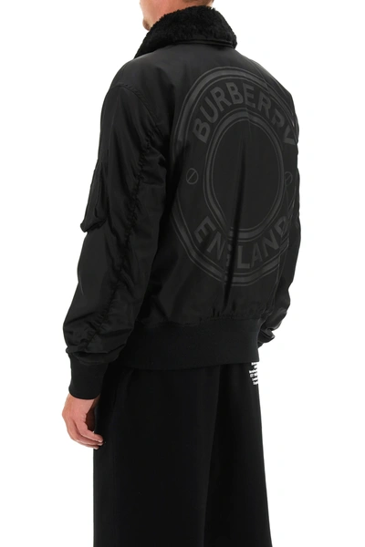 Shop Burberry Glenfiel Bomber Jacket With Logo And Shearling Collar In Black