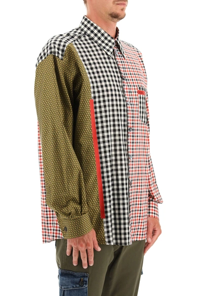 Shop Dolce & Gabbana Oversized Gingham Patchwork Shirt In Red,black,white