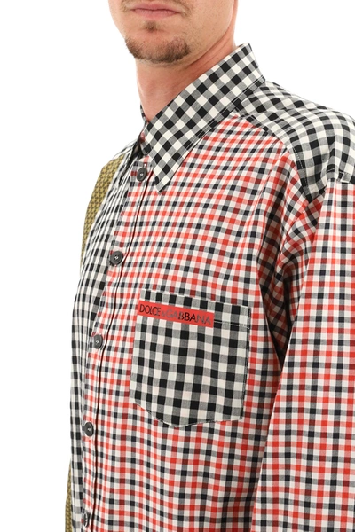 Shop Dolce & Gabbana Oversized Gingham Patchwork Shirt In Red,black,white