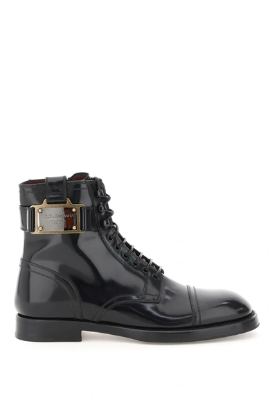 Shop Dolce & Gabbana Brushed Calfskin Ankle Boot In Black