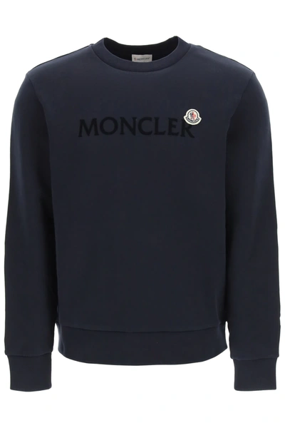 Shop Moncler Flocked Logo Sweatshirt In Blue