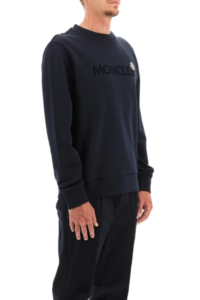 Shop Moncler Flocked Logo Sweatshirt In Blue
