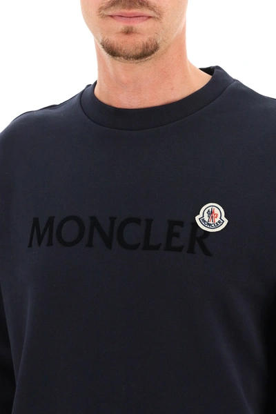 Shop Moncler Flocked Logo Sweatshirt In Blue