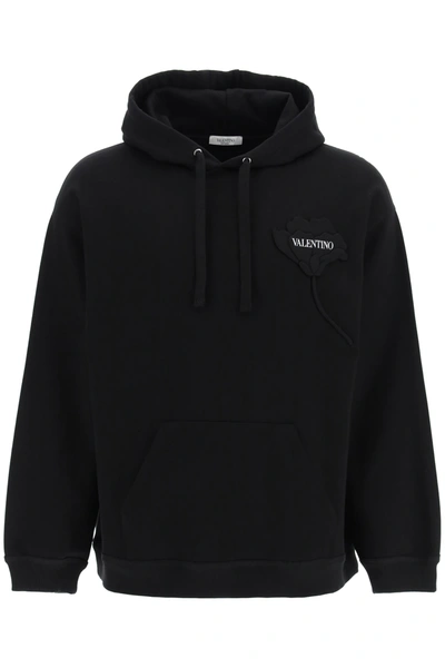 Shop Valentino Hoodie With Men's Garden Floral Embroidery In Black