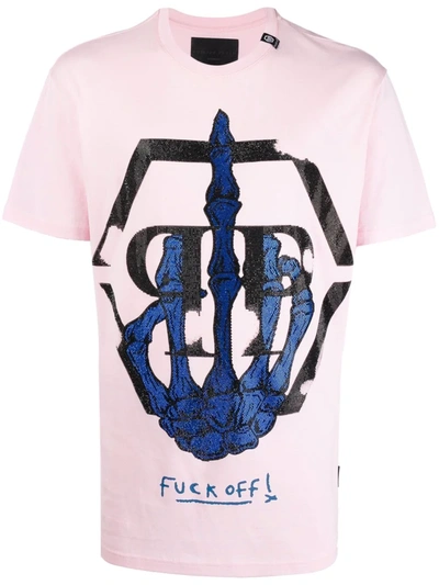 Shop Philipp Plein Beaded Skeleton T-shirt In Rosa