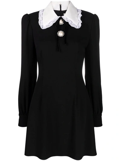Shop Alessandra Rich Lace Collar Long-sleeve Minidress In Schwarz