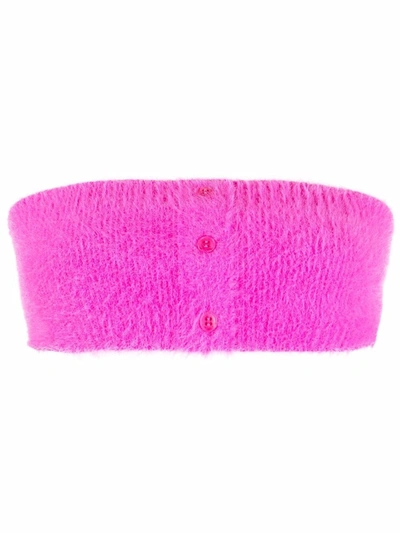 Shop Jacquemus Neve Knitted Crop Top In Rosa