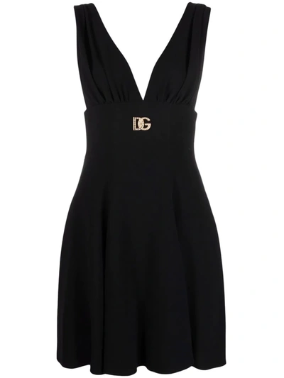 Shop Dolce & Gabbana Logo-plaque V-neck Minidress In Black