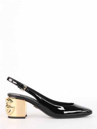 Shop Dolce & Gabbana Alexa Sling Back In Patent Leather With Dg Heel In Black