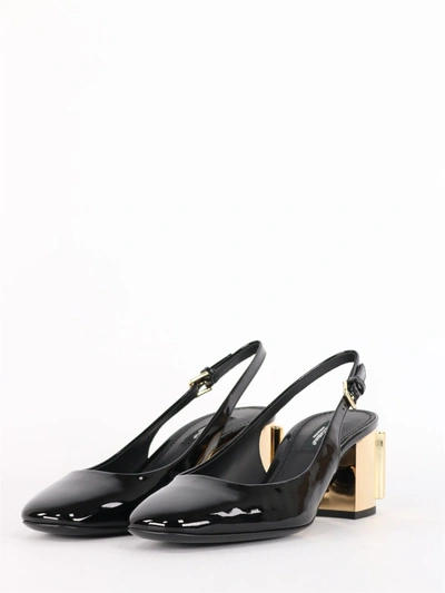 Shop Dolce & Gabbana Alexa Sling Back In Patent Leather With Dg Heel In Black