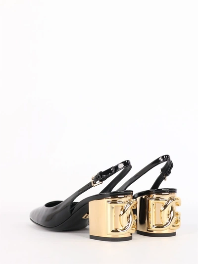 Shop Dolce & Gabbana Alexa Sling Back In Patent Leather With Dg Heel In Black