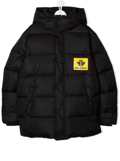 Shop Dsquared2 Teen Logo-patch Padded Coat In Black