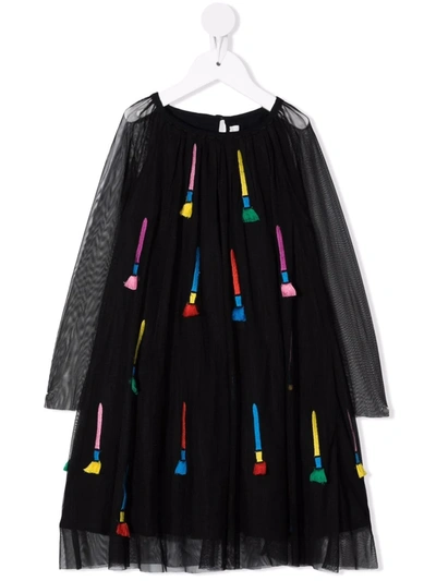 Shop Stella Mccartney Embroidered Paintbrush Dress In Black