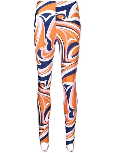 Shop Emilio Pucci Nuages-print Leggings In Orange
