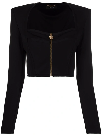 Shop Versace Square-neck Cropped Top In Schwarz