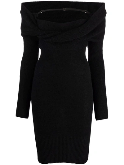 Shop Jacquemus Long-sleeve Ribbed-knit Dress In Schwarz