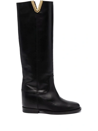 Shop Via Roma 15 Logo-plaque Knee-length Boots In Schwarz