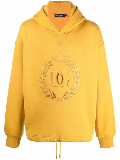 Shop Dolce & Gabbana Embroidered Logo Hoodie In Gelb